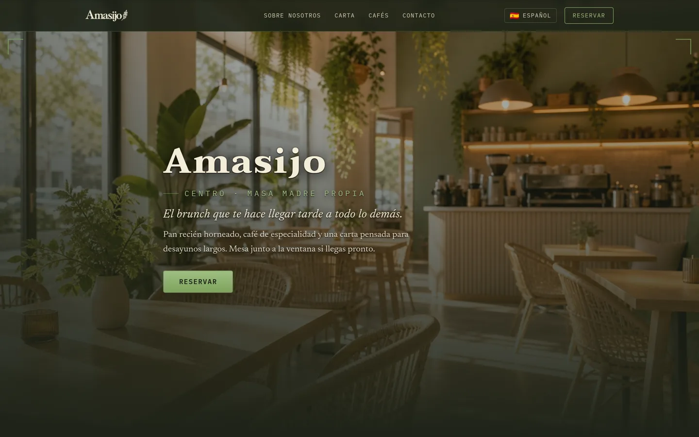 Web de ejemplo Amasijo, cafetería y brunch, en escritorio