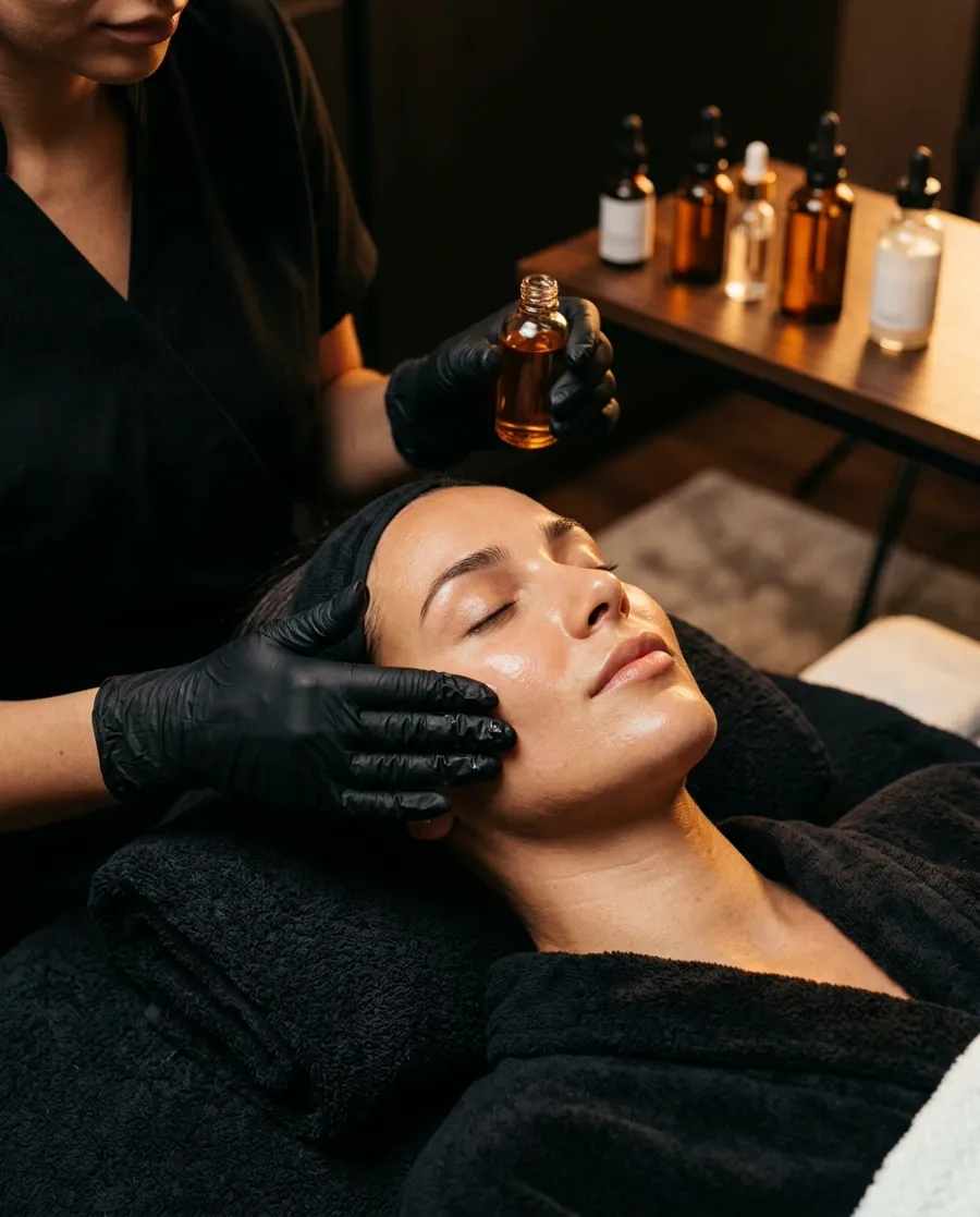 Tratamiento facial en cabina con luz cálida